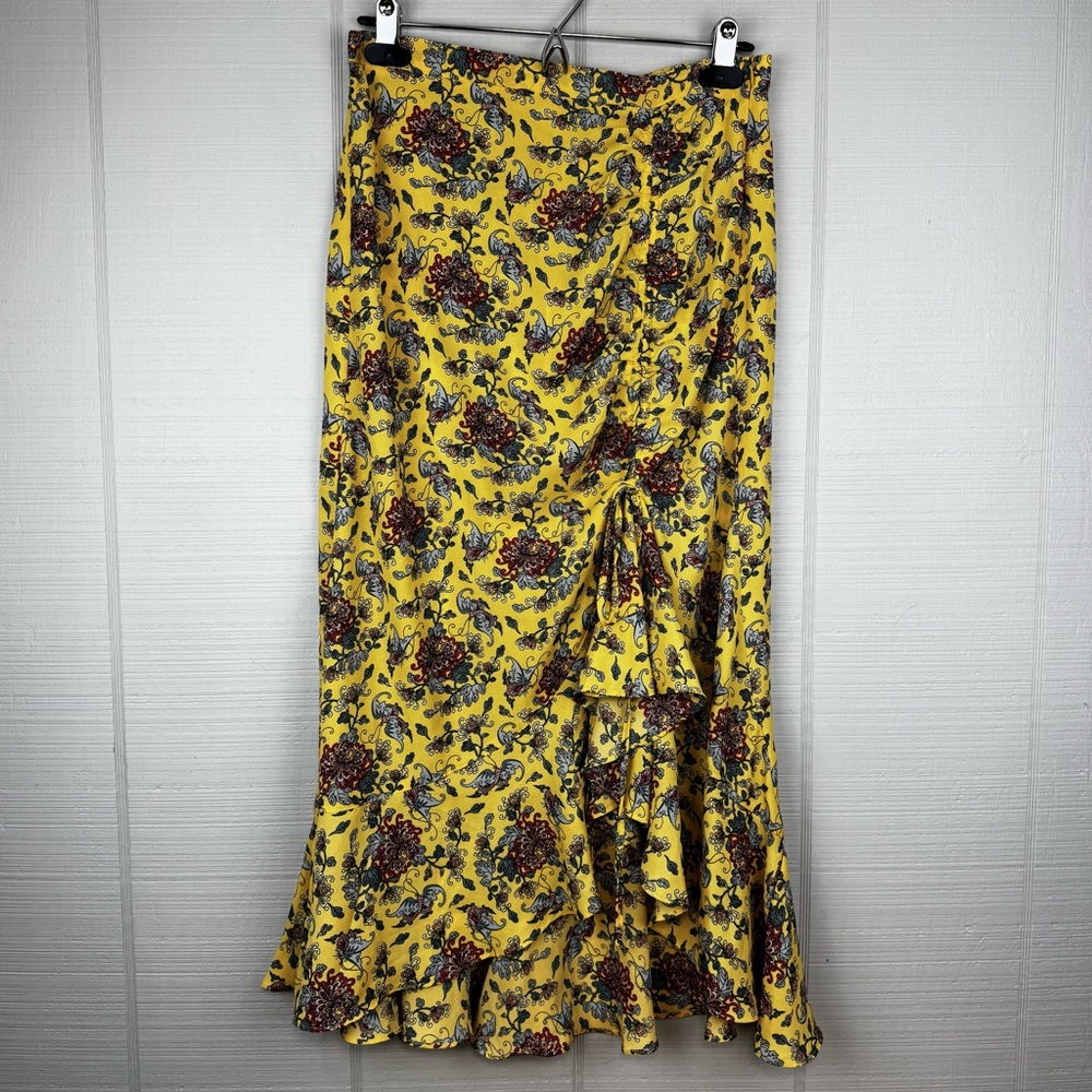 NWT Max Studio Butterfly Floral Print Midi Skirt Cinched Ruffle Asymmetrical XS